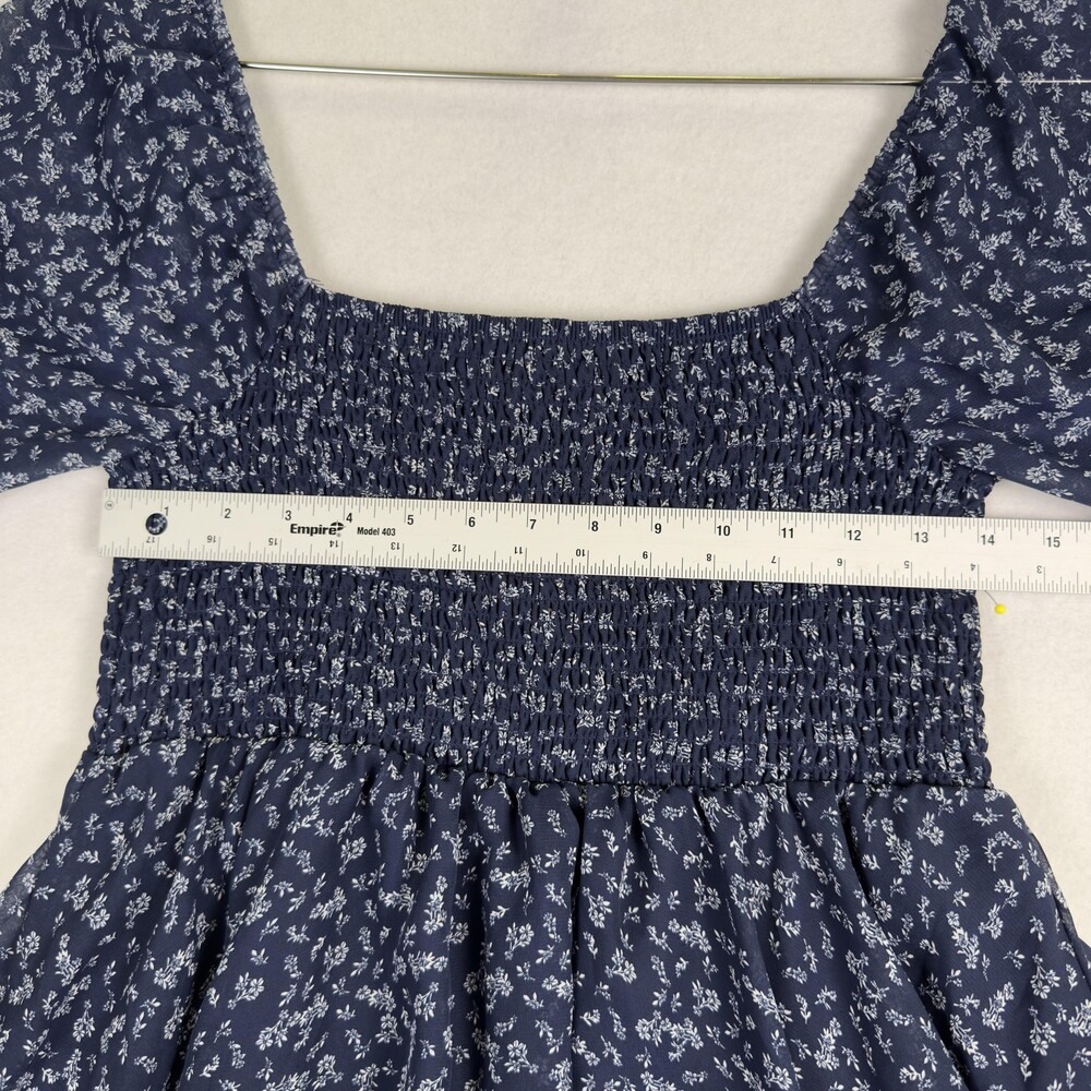ARDEN B Mini Dress Built In Shorts Blue Floral Smocked Tiered Layered EUC Sz XL - Picture 6 of 16